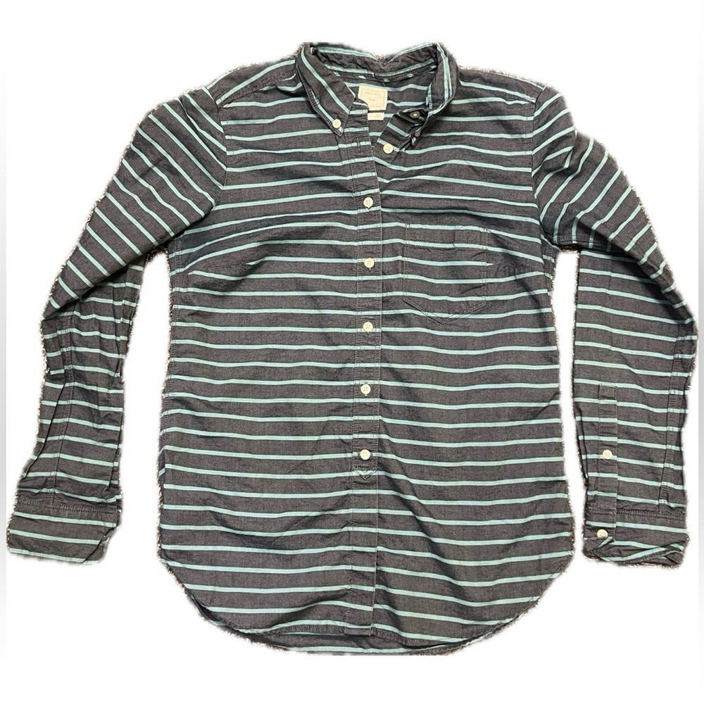 Gap Shrunken Boyfriend Shirt Size XS Denim Blue Teal Striped Chambray Button Up